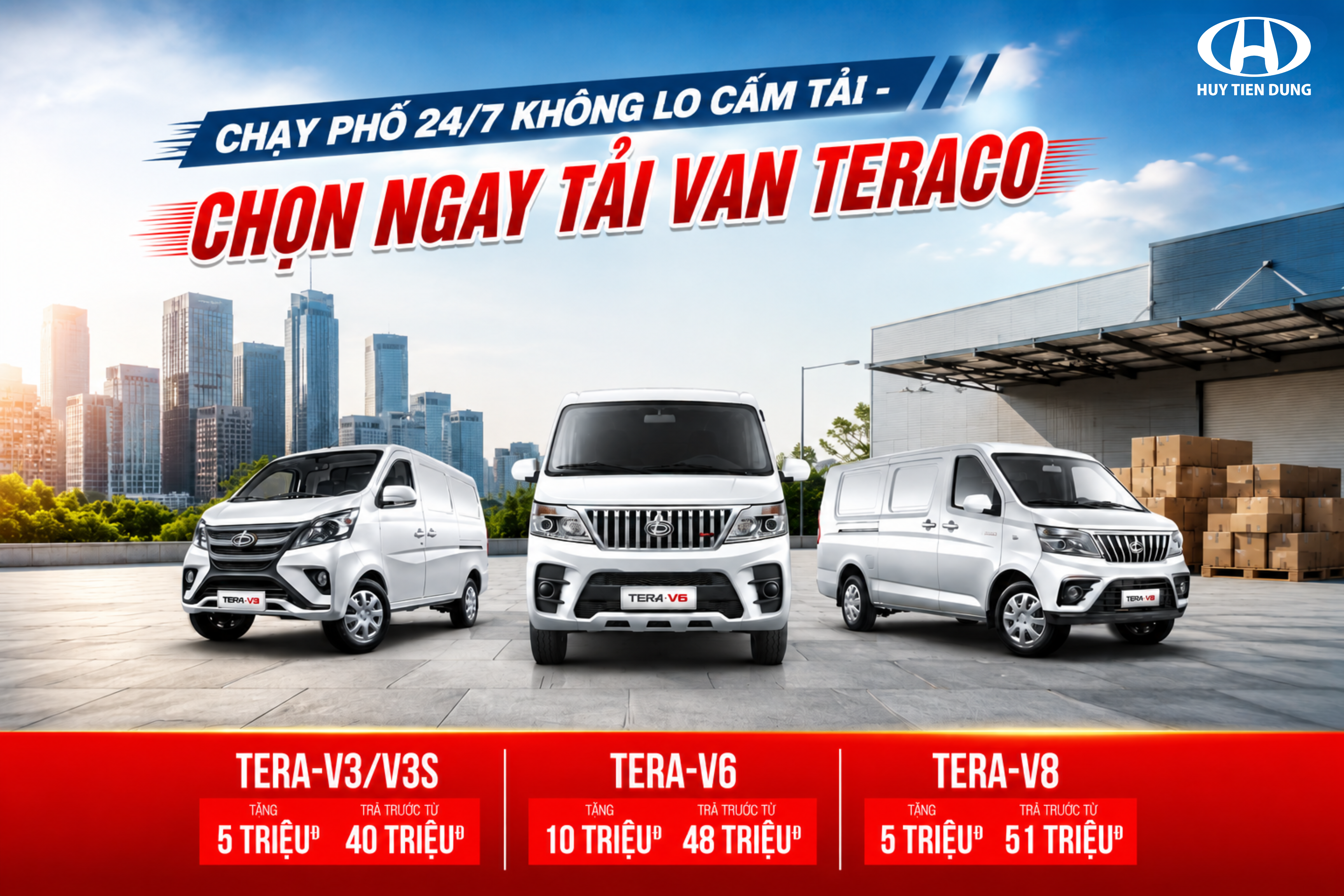CHẠY PHỐ 24/7 KHÔNG LO CẤM TẢI - CHỌN NGAY TẢI VAN TERACO