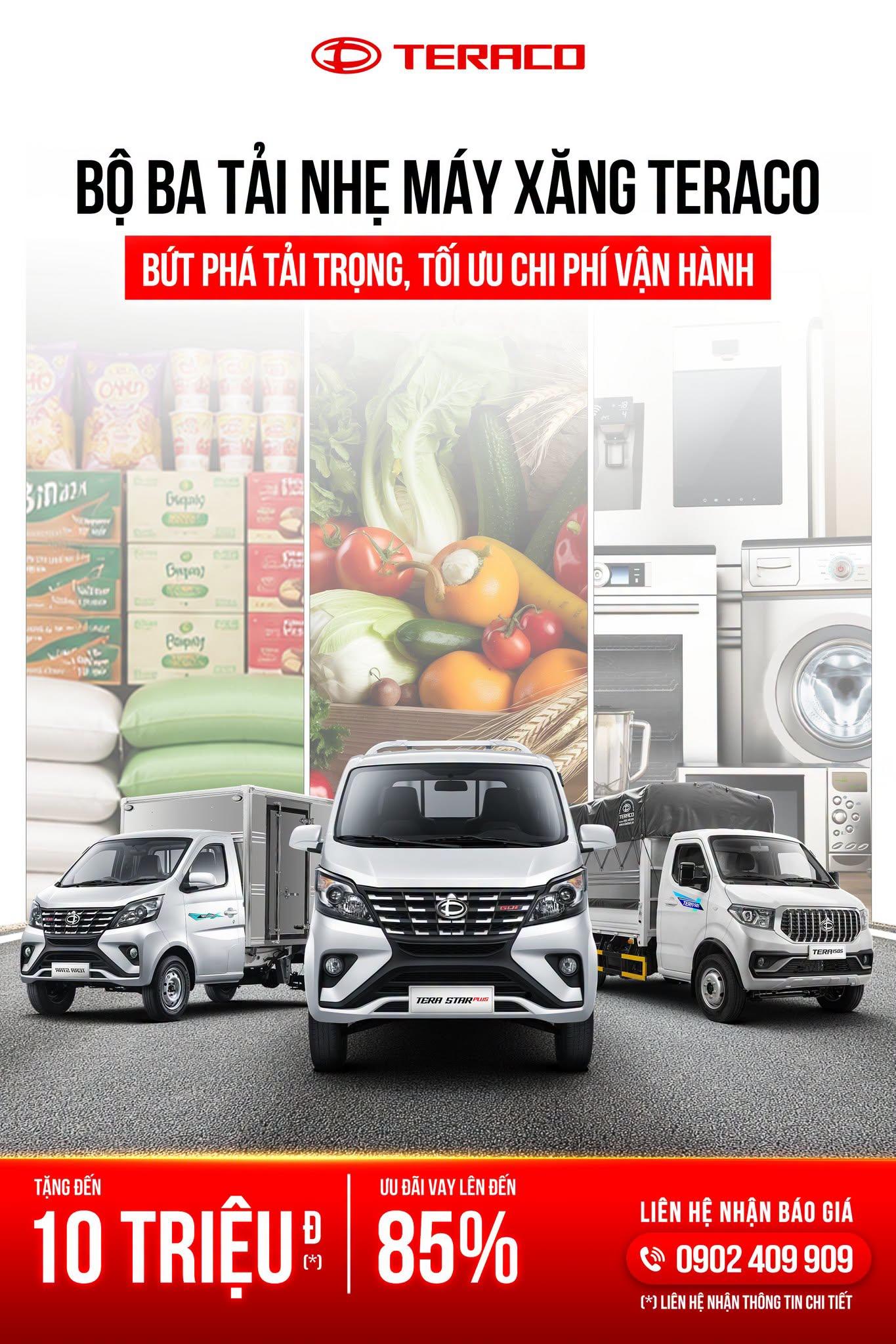 Bộ ba xe tải nhẹ máy xăng Teraco – Bứt phá tải trọng, tối ưu chi phí vận hành