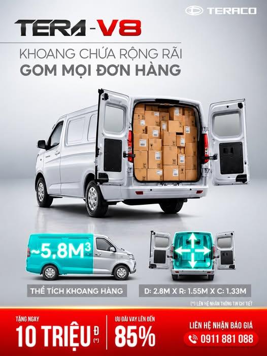 TERA-V8 – KHOANG CHỨA RỘNG RÃI, TỐI ƯU VẬN CHUYỂN HÀNG HÓA ĐÔ THỊ
