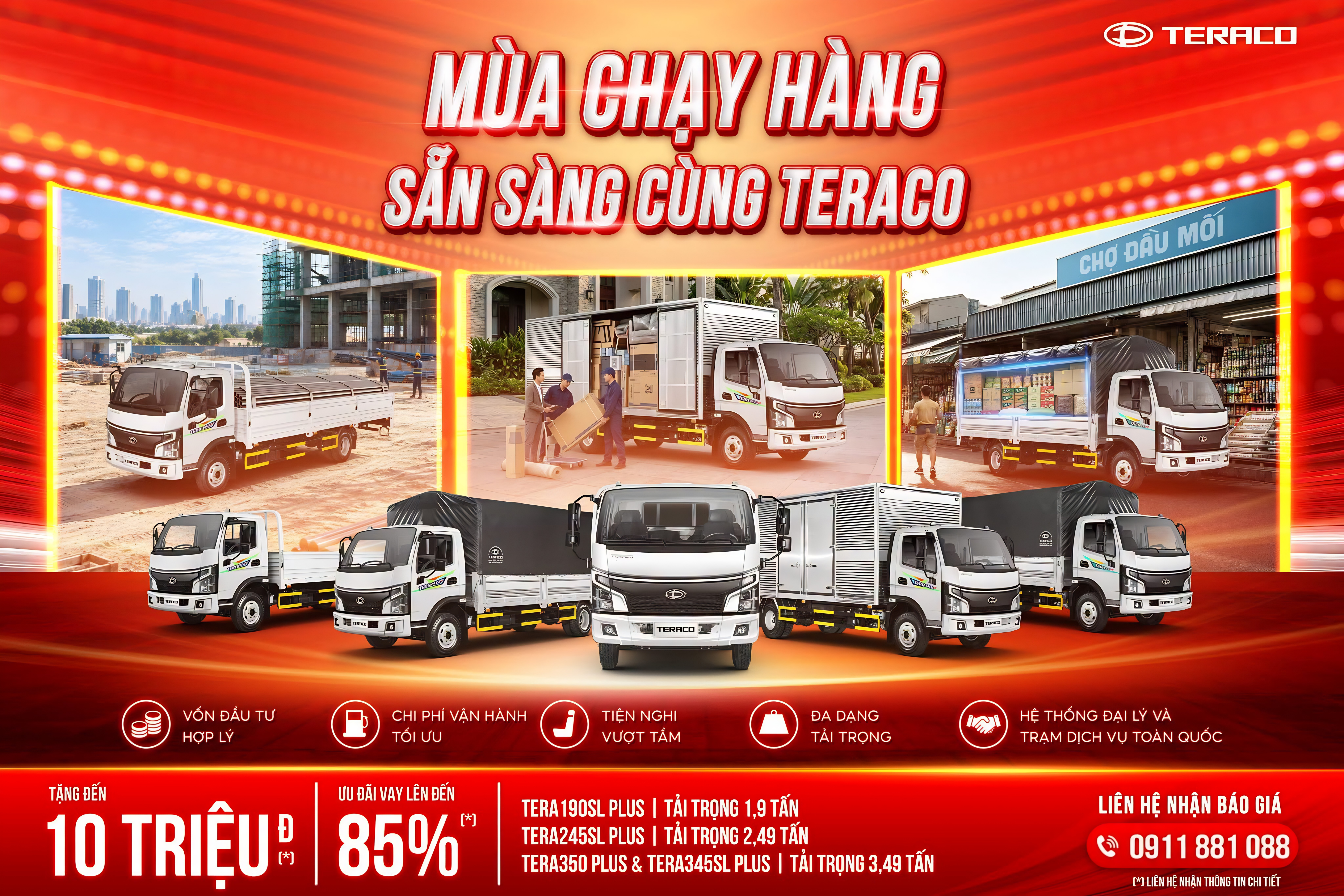 TẢI NHẸ MÁY DẦU TERACO: THÙNG RỘNG, TẢI LỚN – NHẬN XE CHỈ TỪ 73 TRIỆU ĐỒNG