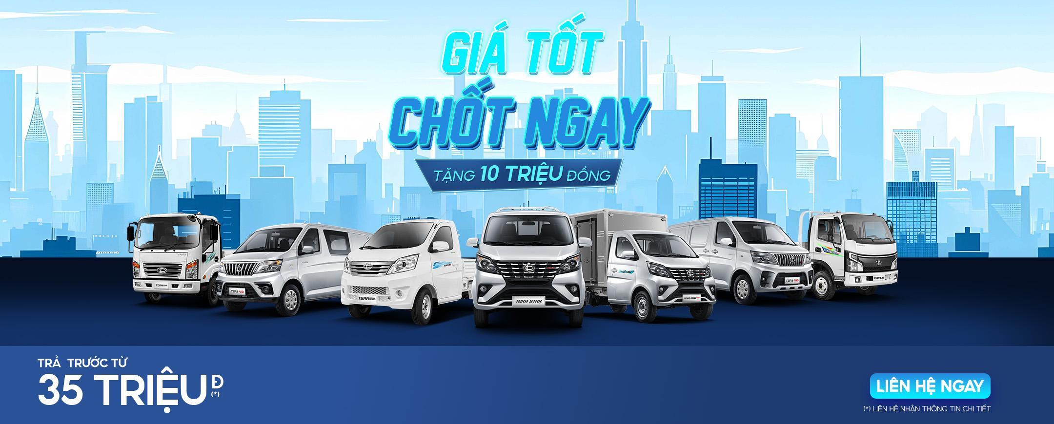 Daehan Motors tiếp tục ưu đãi lớn tặng tiền mặt lên đến 10.000.000 đồng cho khách hàng mua các dòng xe tải nhẹ và tải van Teraco trong tháng 11/2025.